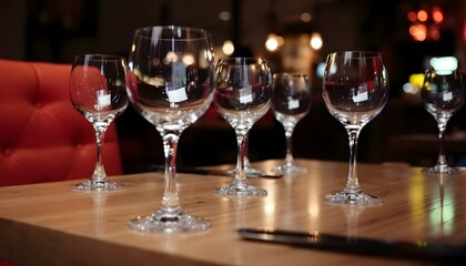 Empty glasses set on the table in a restaurant