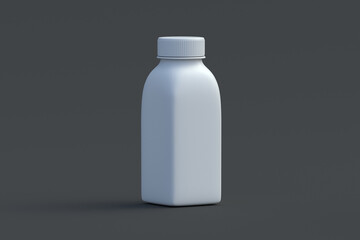 Bottle for juice on black background. Plastic container for liquid product. Blank packaging for beverage. 3d render