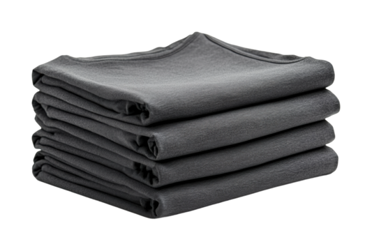 Top-down dark gray towels collection isolated on transparent background - Generative AI