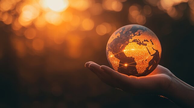 Holding a global business globe, the businessman signifies a network connected to digital marketing strategies and creative solutions, showcasing how business development technology supports