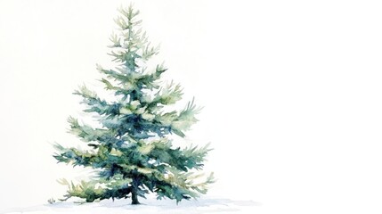 Obraz premium Watercolor painting of a blue spruce tree in winter