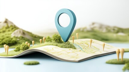 Beautiful Landscape Map with Location Pin on a Scenic Background for Travel and Exploration Concepts