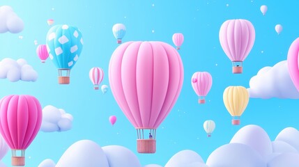 Colorful Hot Air Balloons Floating Among Soft White Clouds