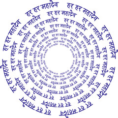 Har Har Mahadev, Praising lord Shiv, hindi text calligraphy, typography in circle pattern chanting, vector illustration	
