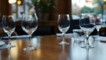 Empty glasses set on the table in a restaurant