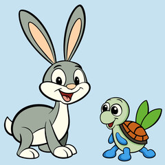Cartoon Rabbit and Turtle Vector Illustration. Cute Animal Clipart & Digital Art.