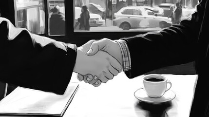 Business partners shaking hands over a signed contract