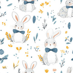 A whimsical bunny with bowtie pattern featuring dapper rabbits dressed for Easter