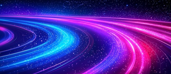 Obraz premium An artistic representation of a nighttime cityscape with technological elements, featuring light trails and a 3D wireframe hill.