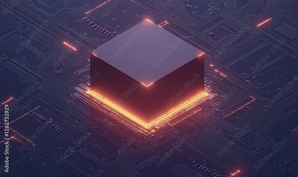 Poster an advanced technology conceptual background, incorporating generative ai, includes a computing proc