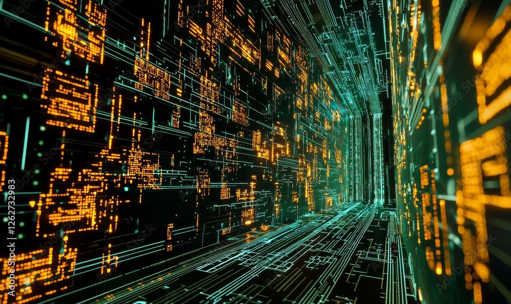 Poster the conceptual background of advanced technology features a computing processor, cpu, microchip, and