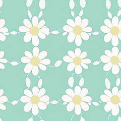 Obraz premium A daisy chain pattern with cute white daisies linked together on a pastel background
