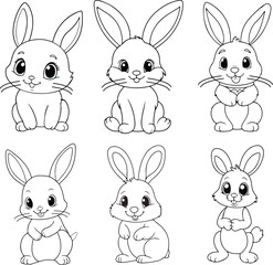 Adorable Hand-Drawn Bunny Line Art Collection