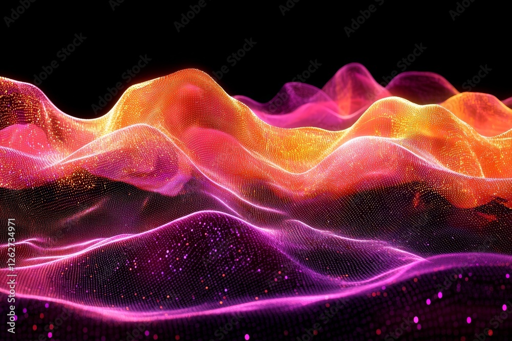 Wall mural bright, multicolored data fibers transmitting information in a futuristic tech environment.