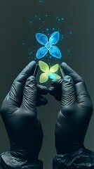 Naklejka premium Biotechnology Breakthrough Scientist Holding Glowing Bioengineered Flowers