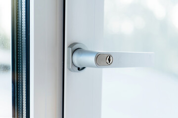 Close-up view of a sleek window lock integrated into a modern insulated window, ensuring enhanced protection and energy efficiency for homes.