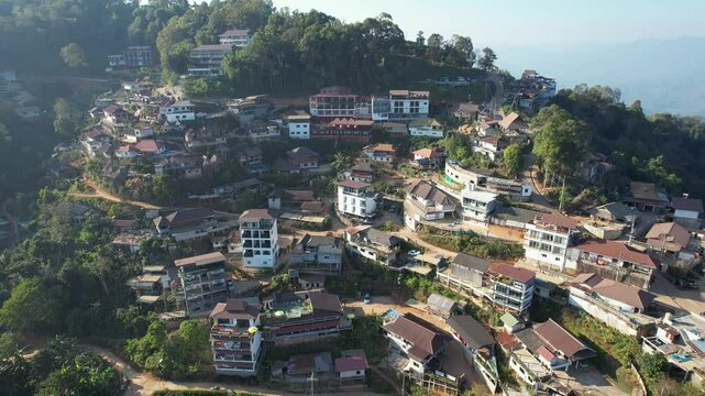 Aerial view from drone of the rural village in the mountains