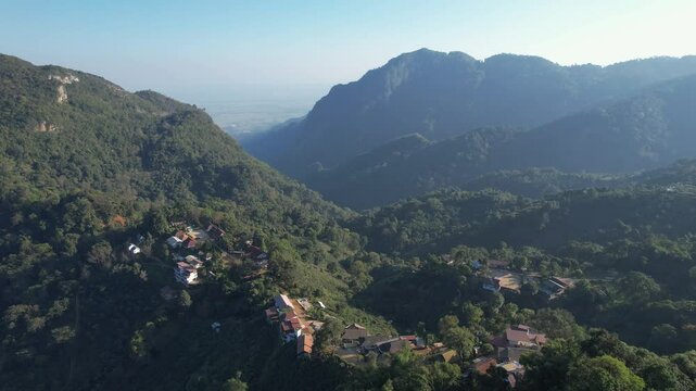 Aerial view from drone of the rural village in the mountains