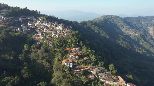 Aerial view from drone of the rural village in the mountains