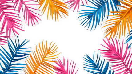 colorful frame made of branches of palm trees on a transparent background, PNG image, PNG file, Generative art.