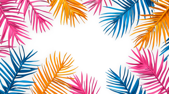 colorful frame made of branches of palm trees on a transparent background, PNG image, PNG file, Generative art.