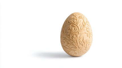 Decorative wooden Easter egg with intricate floral carvings, perfect for spring