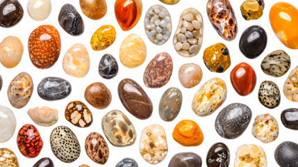 a collection of colorful rocks of all shapes, sizes and colors on a transparent background, photo PNG image, PNG file, Generative art.
