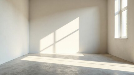 Obraz premium Empty Room with Sunlight Streaming Through a Window Illuminating the Simple Concrete Floor and Walls