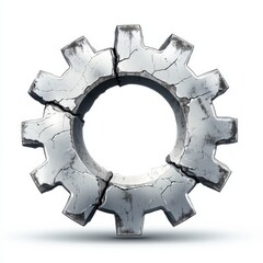 A cracked gear symbolizing broken machinery.