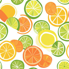 A refreshing citrus fruit pattern with oranges, lemons, and limes in bright, juicy colors