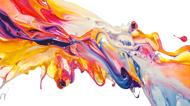 colorful paint splashing into liquid on a transparent background, PNG image, PNG file, Generative art.