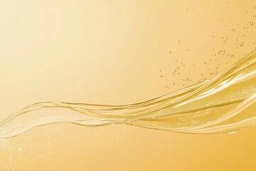 A fluid, golden wave with bubbles, set against a soft backdrop, evoking sensations of freshness and vibrancy.
