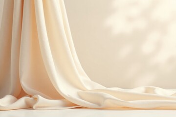 Elegant Draped Cream Fabric, Softly Illuminated by Gentle Light, Creates a Serene and Luxurious Background