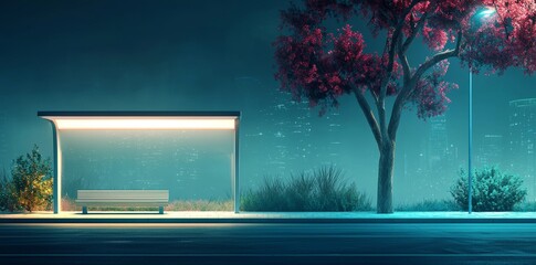 Near a sidewalk, a white square light box is mounted on a brick wall and softly glows, waiting for an advertisement