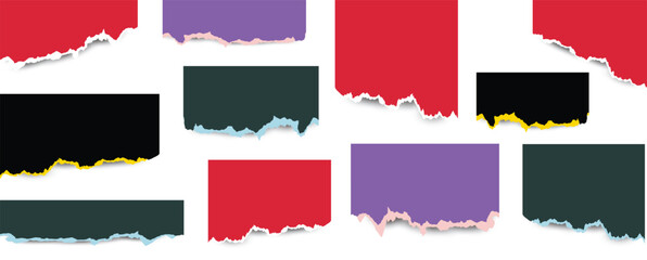 Torn Paper Note Set. Empty Announcement Templates with Ripped Edges. Isolated on Transparent Background. Notebook Pages for Design and Mockups