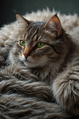 Fototapeta premium A feline portrait against a plain background. Adorable and fluffy, the cat's gaze is captivating