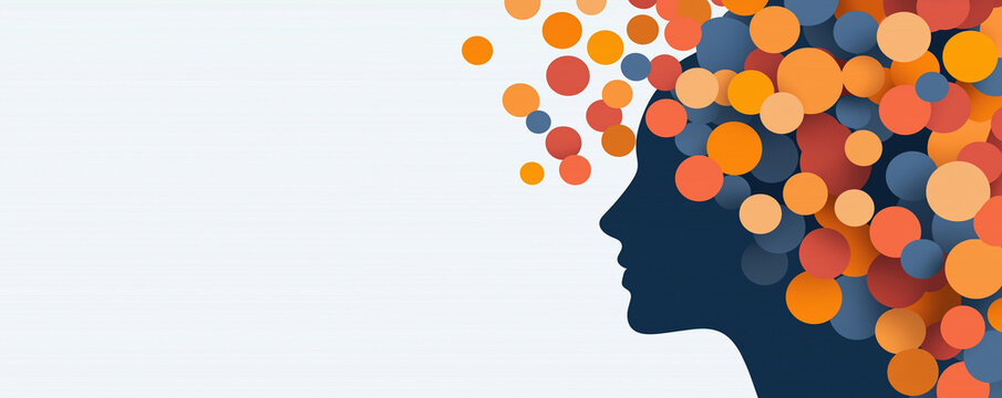 Abstract visual of woman silhouette filled with colorful circles representing creativity and engagement. vibrant colors evoke sense of inspiration and imagination