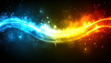 Fototapeta premium Abstract Swirling Waves of Electric Blue and Fiery Orange, Luminous, Dark Background.