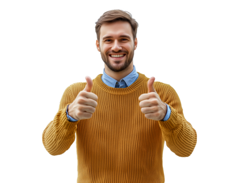 young man showing thumbs up - Powered by Adobe