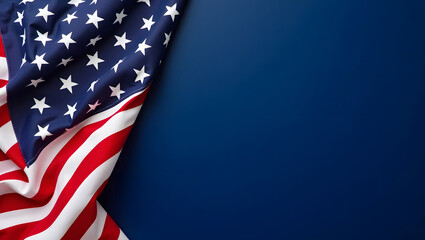 Obraz premium American Flag in Motion Against Solid Blue Background
