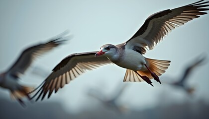 Obraz premium Close-up of a bird in flight with wings spread wide