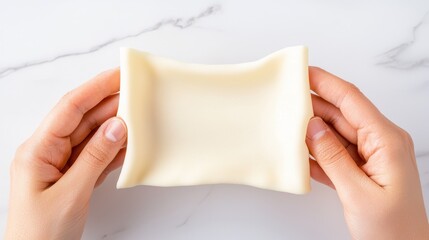 Creamy White Fondant Square, Hands Holding