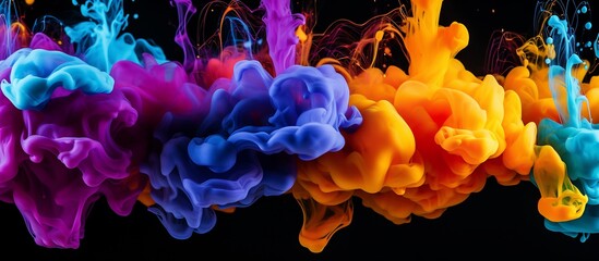 Fototapeta premium Vibrant swirls of colorful ink blending in water against a black background
