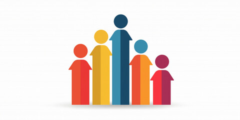 Fototapeta premium Colorful graphic representation of people showing growth and teamwork, symbolizing business expansion and collaboration in modern style
