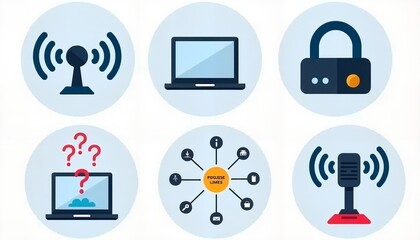 Internet Security Icons in Circular Style Representing Online Concepts