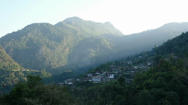 Landscape view of the rural village in the mountains