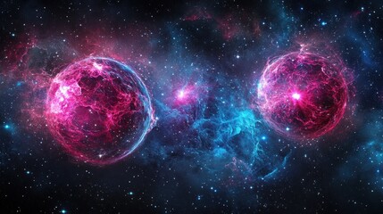 Fototapeta premium Cosmic Dance: A Stellar Collision in Vivid Hues