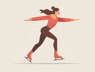 A girl glides across the ice in a simple flat-style illustration. The minimalist design captures the elegance of figure skating, emphasizing movement and winter sports aesthetics