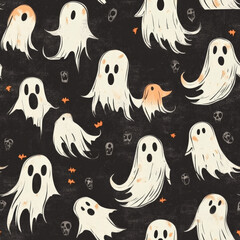 A vintage Halloween ghost pattern with old-fashioned Victorian-style haunted elements