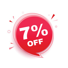 7 percent off banner, announcement design speech bubble icon. vector graphic design element.